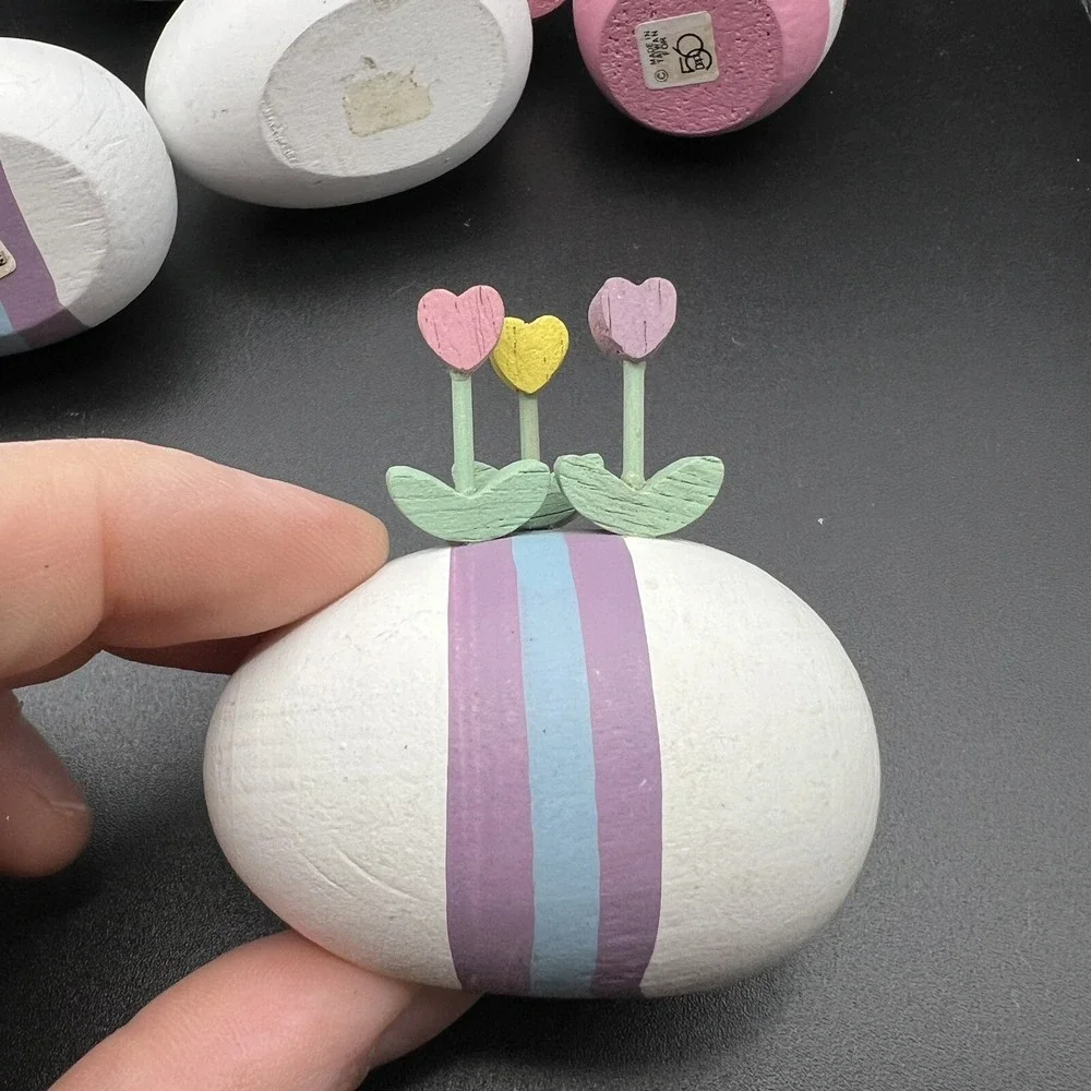 Dept 56 Wooden Easter Eggs‎ Spring Flower ~ set of 6